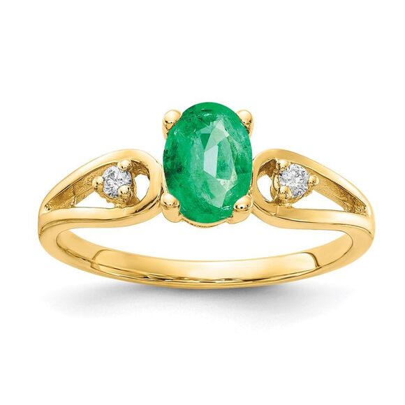 Kazi Luxury 14k Yellow Gold 7x5mm Oval Emerald AA Diamond ring
